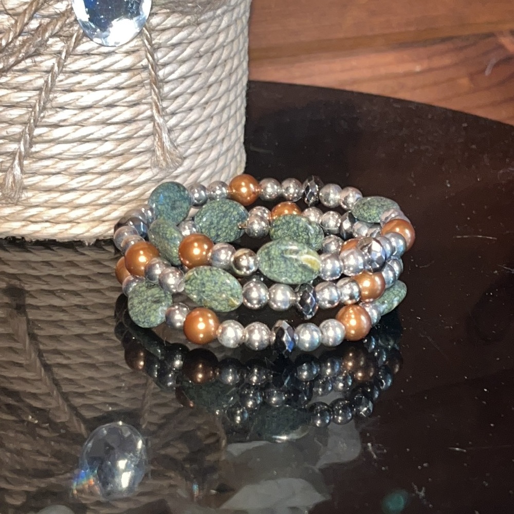 Jade & Sterling Silver beaded wrap around bracelet